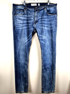 Evolution Jeans Mens 42x34 Blue Cotton Denim Straight Faded Workwear Stretch